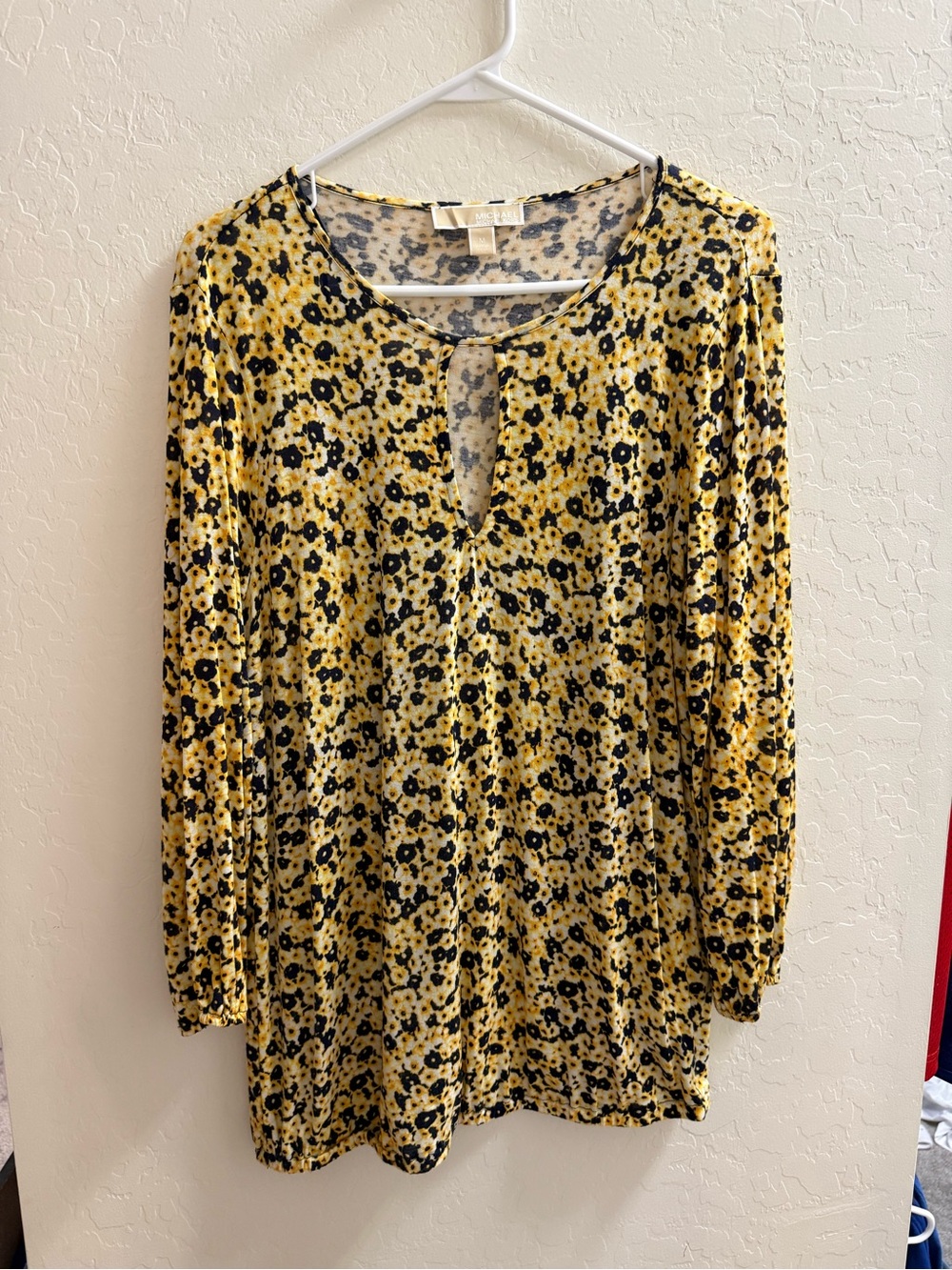 Michael Kors Yellow and Black Floral Keyhole Blouse